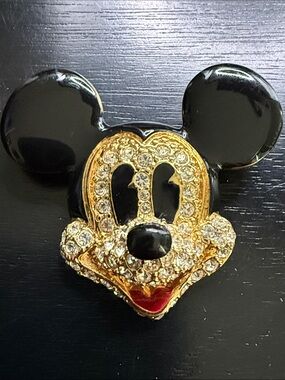 Vintage Crystal Enamel Mickey Head Brooch Signed Disney Napier